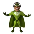 image of Eugene a Green Bin Superhero with headphones